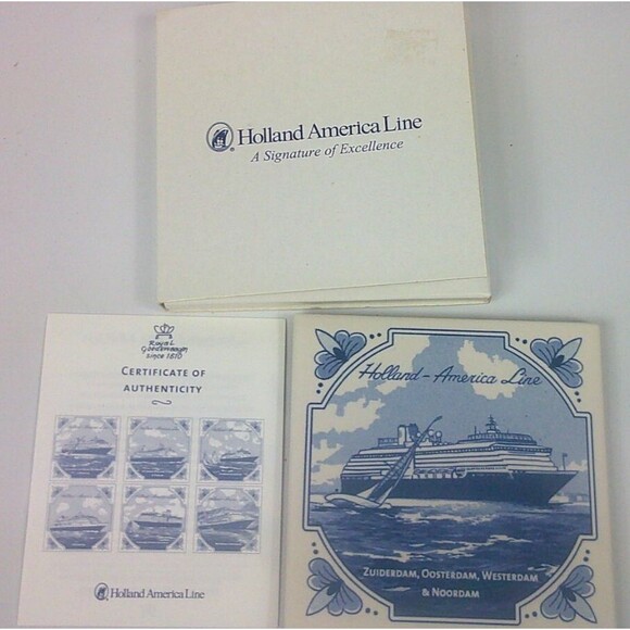 Vintage Holland America Cruise Line Ships Delft Blue Tile Coasters Set of 2 New - Picture 6 of 8